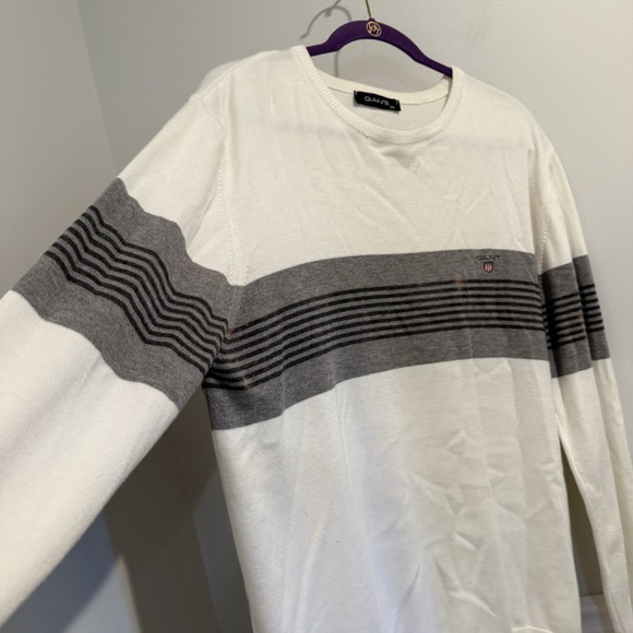Gant Breton Stripe Crew Neck Pullover Sweater Crème Size XL - Picture 3 of 8